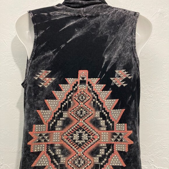 Vocal Black and Orange Tribal Fringe Vest - Picture 4 of 10